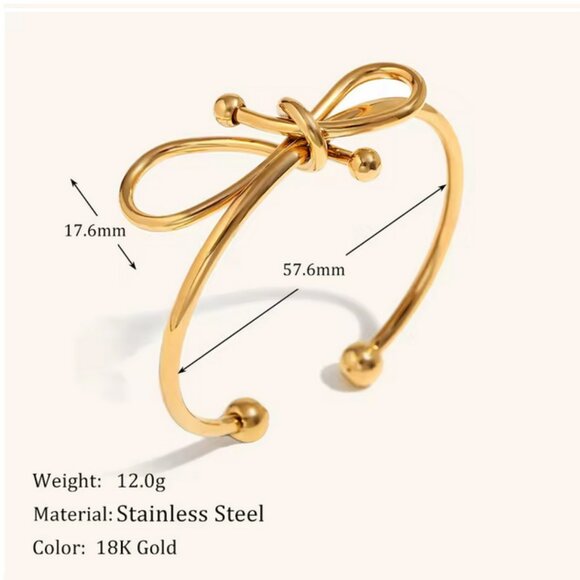 Simple Line Butterfly Knot‎ Stainless Steel Women's Open Bracelet Romantic - Picture 2 of 2